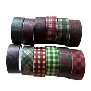 12 Rolls  Christmas Washi Tape Winter Plaids Red Green